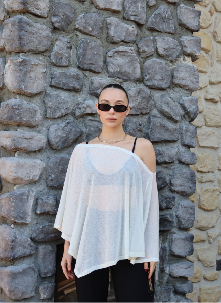 EKRU TRANSPARAN BLUZ