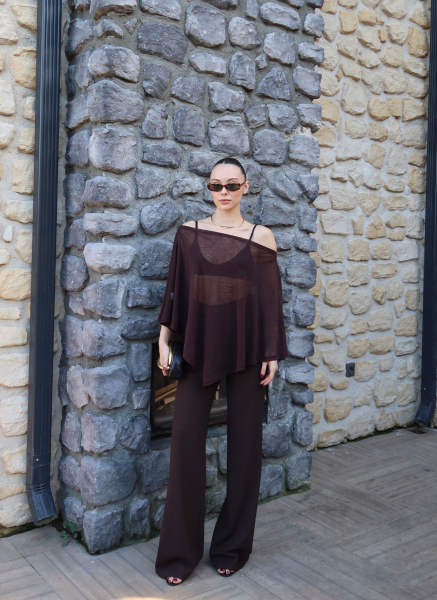 KAHVERENGİ TRANSPARAN BLUZ