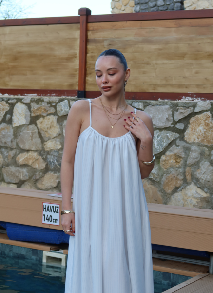 EKRU ASKILI POPLİN ELBİSE