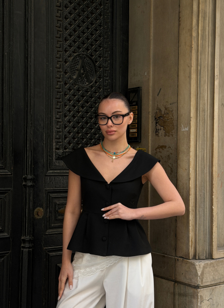SİYAH CARMEN YAKA YELEK