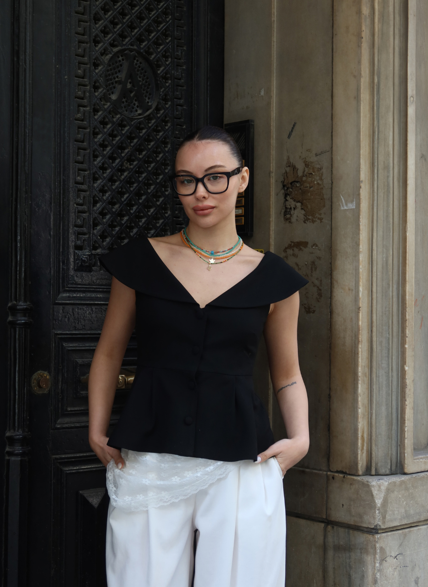 SİYAH CARMEN YAKA YELEK