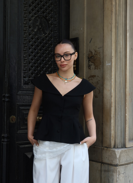 SİYAH CARMEN YAKA YELEK
